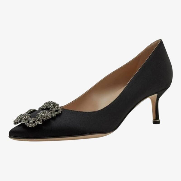 Satin Crystal-Buckle Low Heels