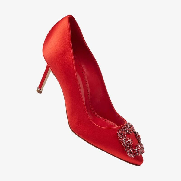 Ruby Satin Crystal Pumps