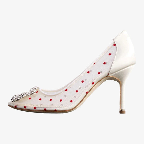 Red Polka Dot Mesh Heels