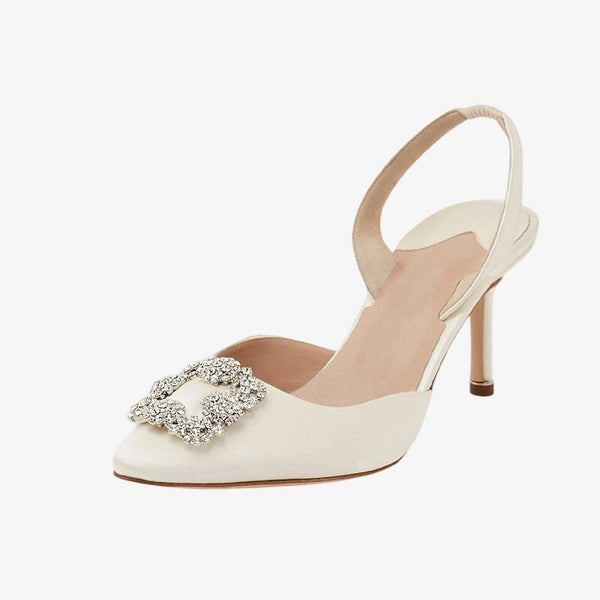 White Satin Slingback Pumps