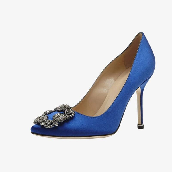 Framed Crystal Buckle Satin Pumps