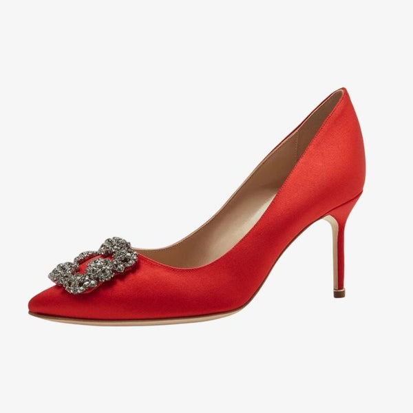 Elegant Red Satin Pumps