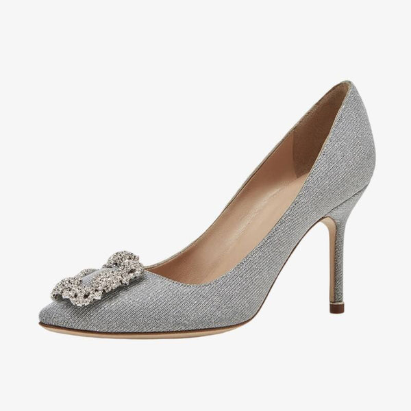 Glitter Almond Toe Silver Pumps