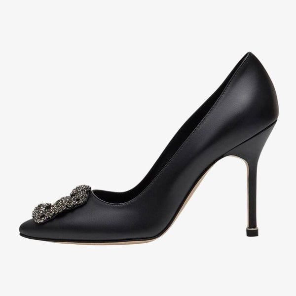 Calf Leather Pumps with Crystal Buckle