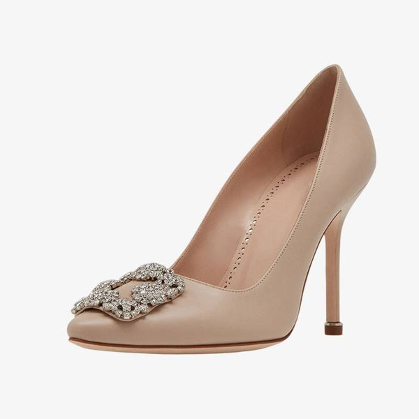 Nude Leather Heel Pumps