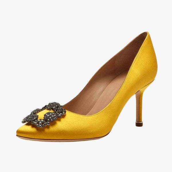 Elegant Yellow Satin Pumps