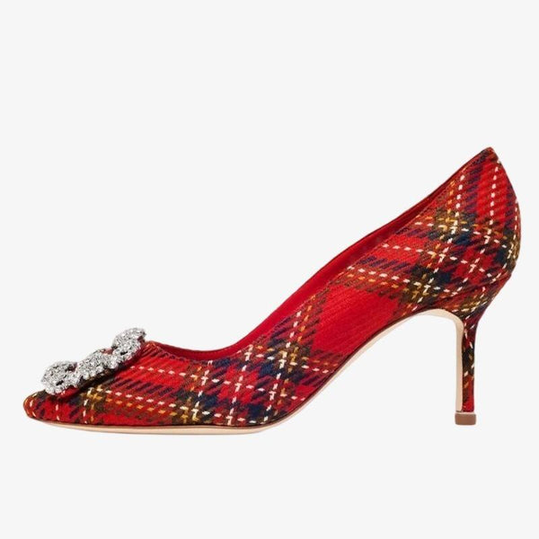 Red Wool Tartan Pumps