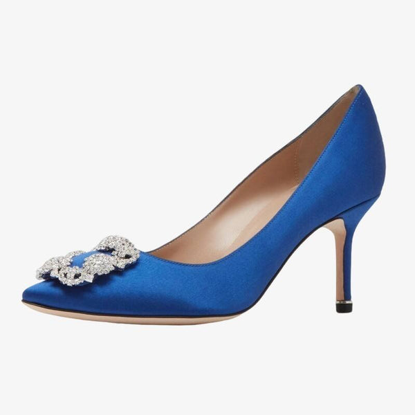 Crystal Buckle Satin Pumps