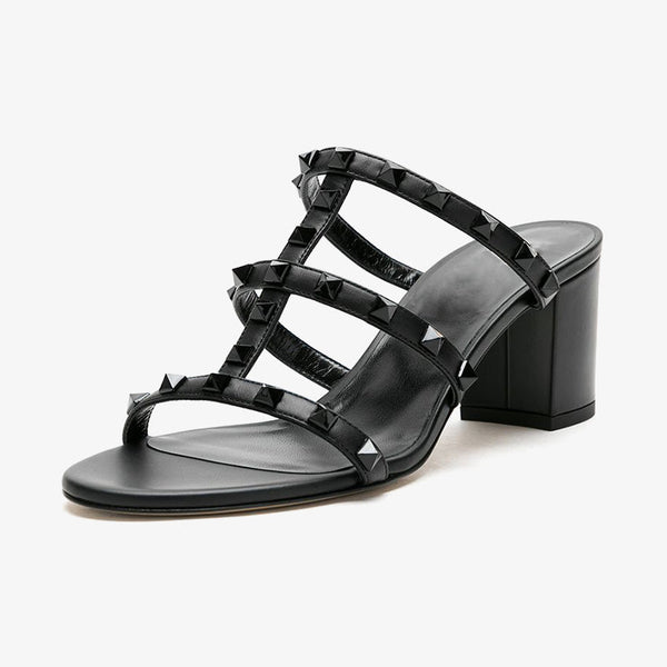 Strappy Block Heel Sandals in Black
