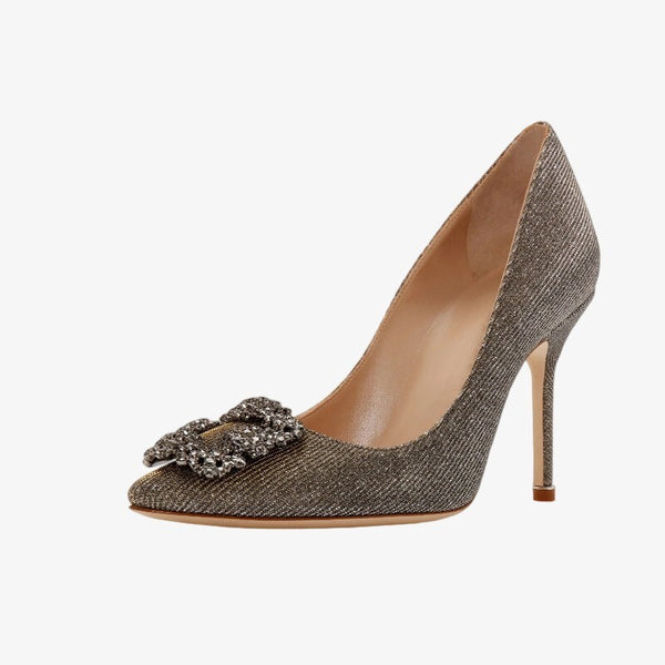 Gold Glitter Crystal Heel Pumps