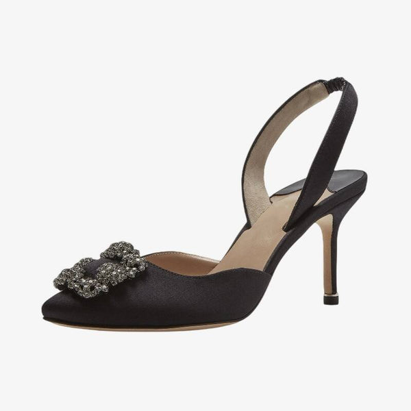 Satin Slingback Black Pumps