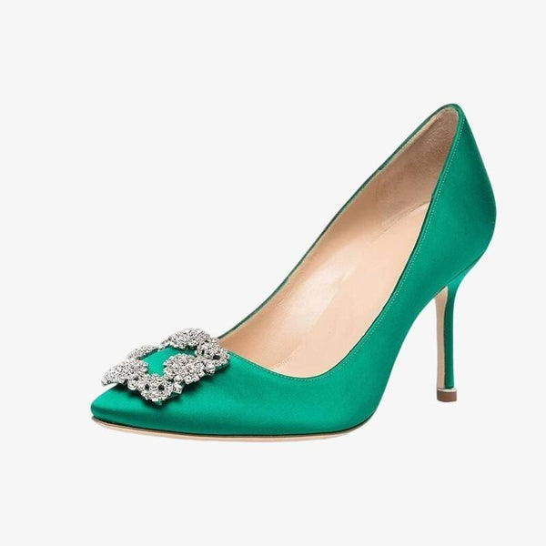 Verdant Lustre Satin Pumps