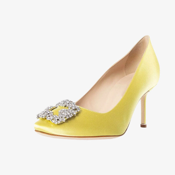 Vibrant Yellow Crystal Pumps