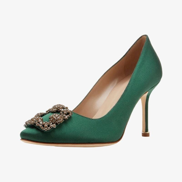 Forest Crystal Satin Pumps