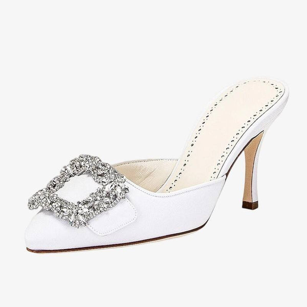 Crystal Accent Leather Mules