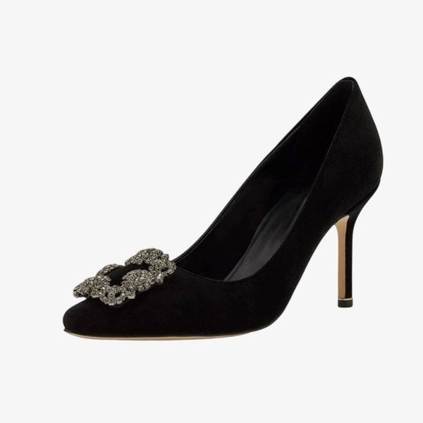 Velvet Crystal Buckle Pumps