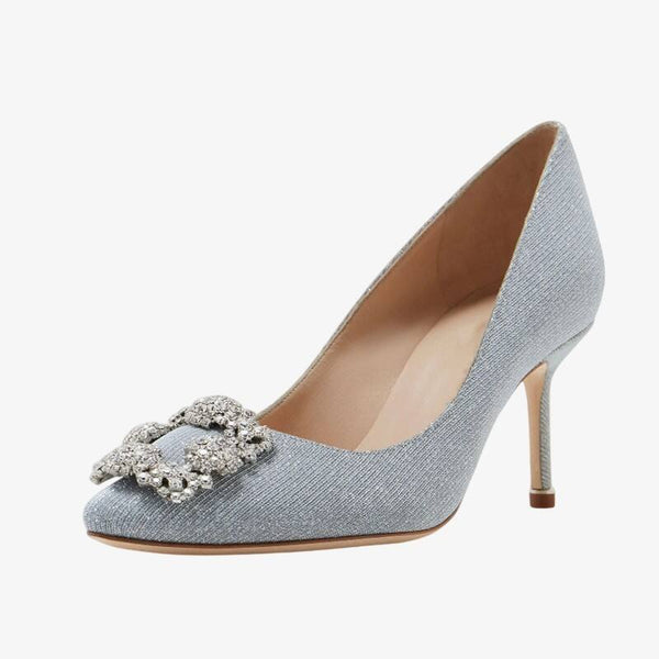 Silver Glitter Crystal Pumps