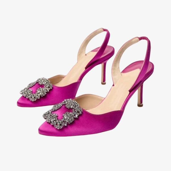 Fuchsia Satin Crystal Slingbacks