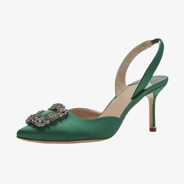 Satin Almond Toe Slingback Pumps
