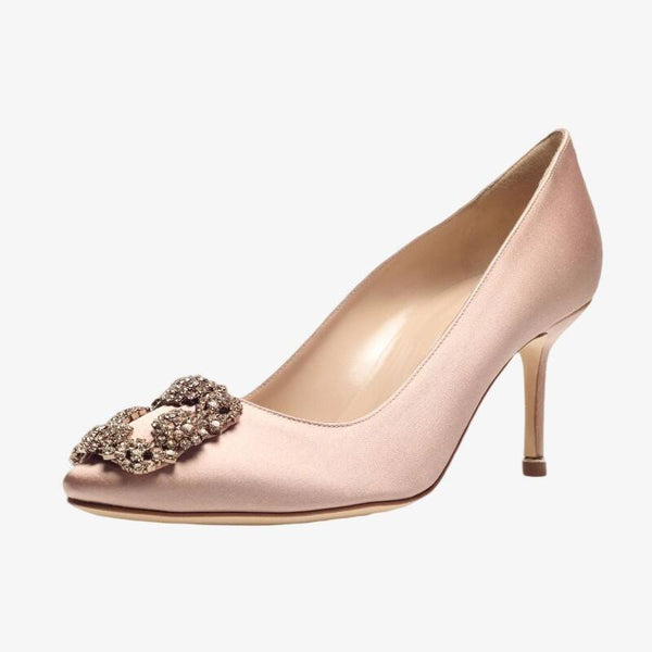 Satin Almond Toe Beige Pumps