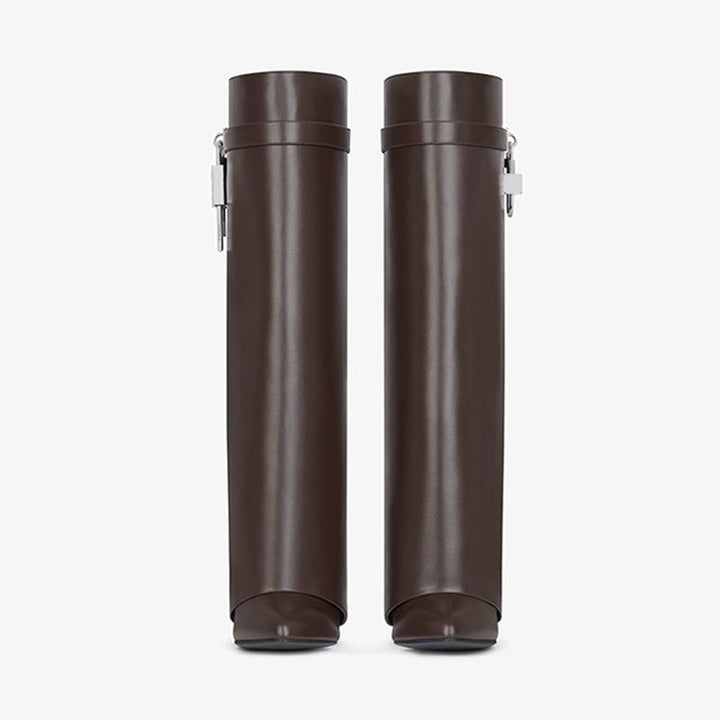 Sleek Ebony Brown Cowhide High Boots - Arno Conti Shoe