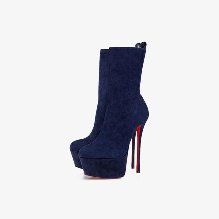 Deep Blue Suede Platform Heels 140mm Heel - ARNO CONTI