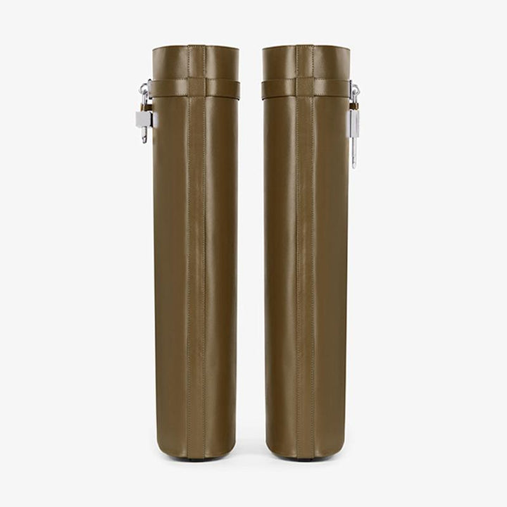 Chic Dark Khaki Calfskin High Boots - Arno Conti Shoe