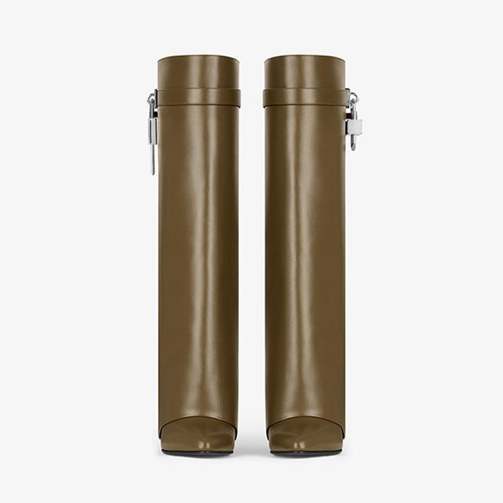 Chic Dark Khaki Calfskin High Boots - Arno Conti Shoe