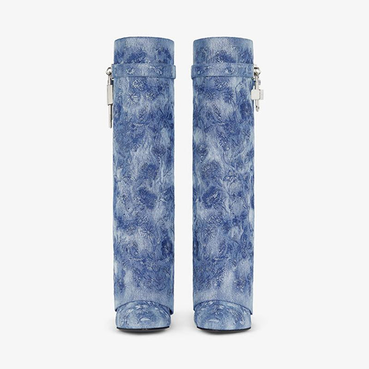 Elegant Medium Blue Denim High Boots - Arno Conti Shoe